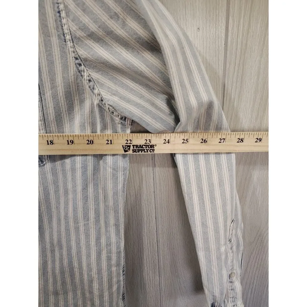American Eagle Shirt Denim Blue White Stripes Long Sleeve Cotton Men's Size L